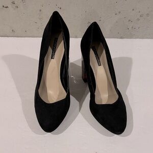 byfarylrobin Black Faux Suede Almond Toe Faux Tortise Heel Pump -Size 7.5